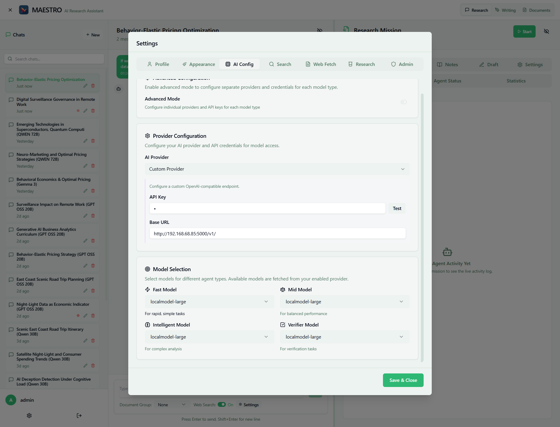 AI Configuration Interface
