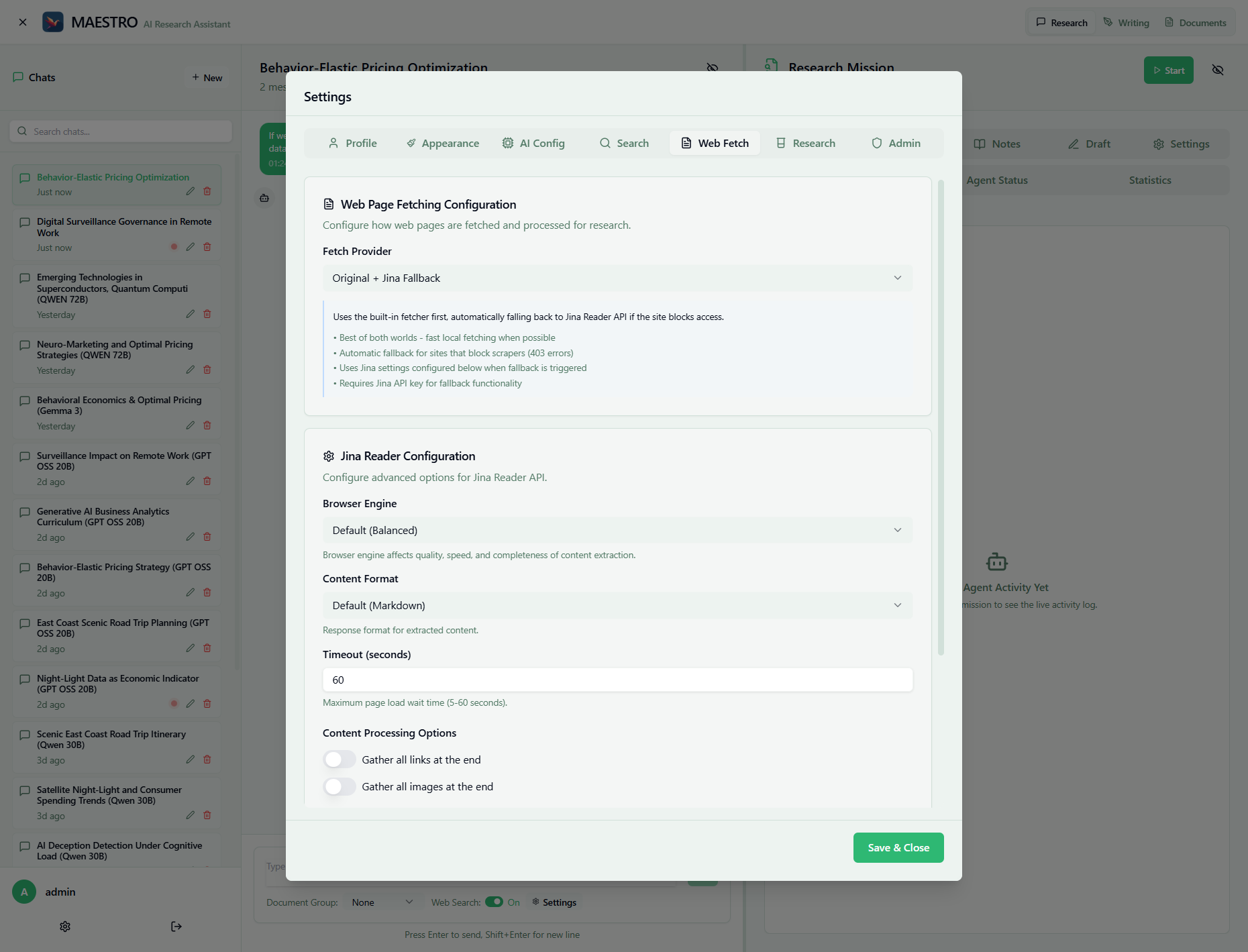 Web Fetch Configuration Interface