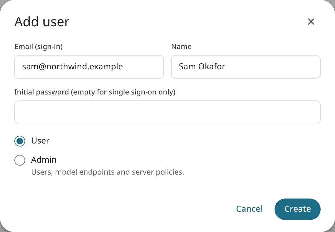 The Add user dialog