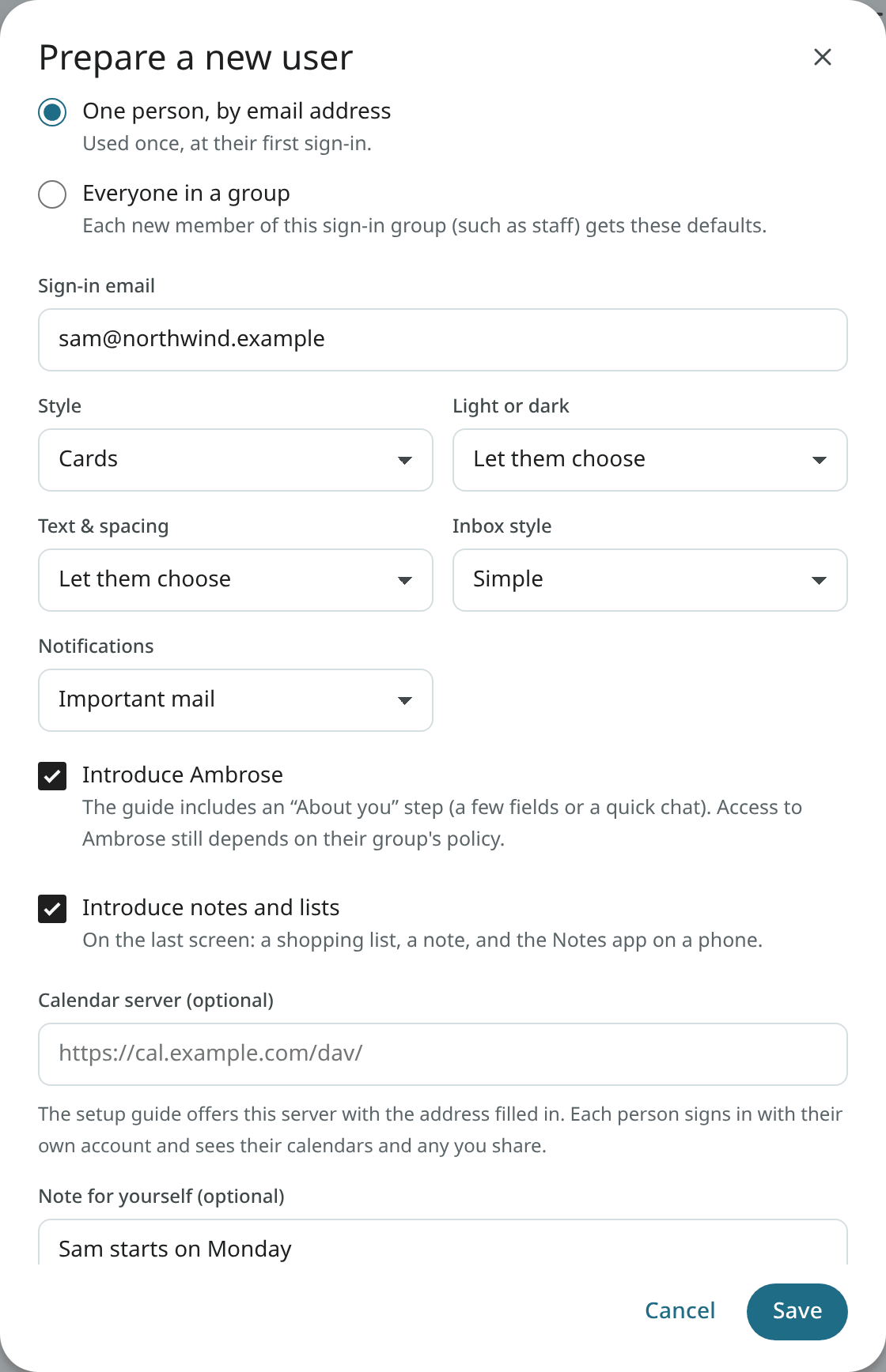 Preparing a new user