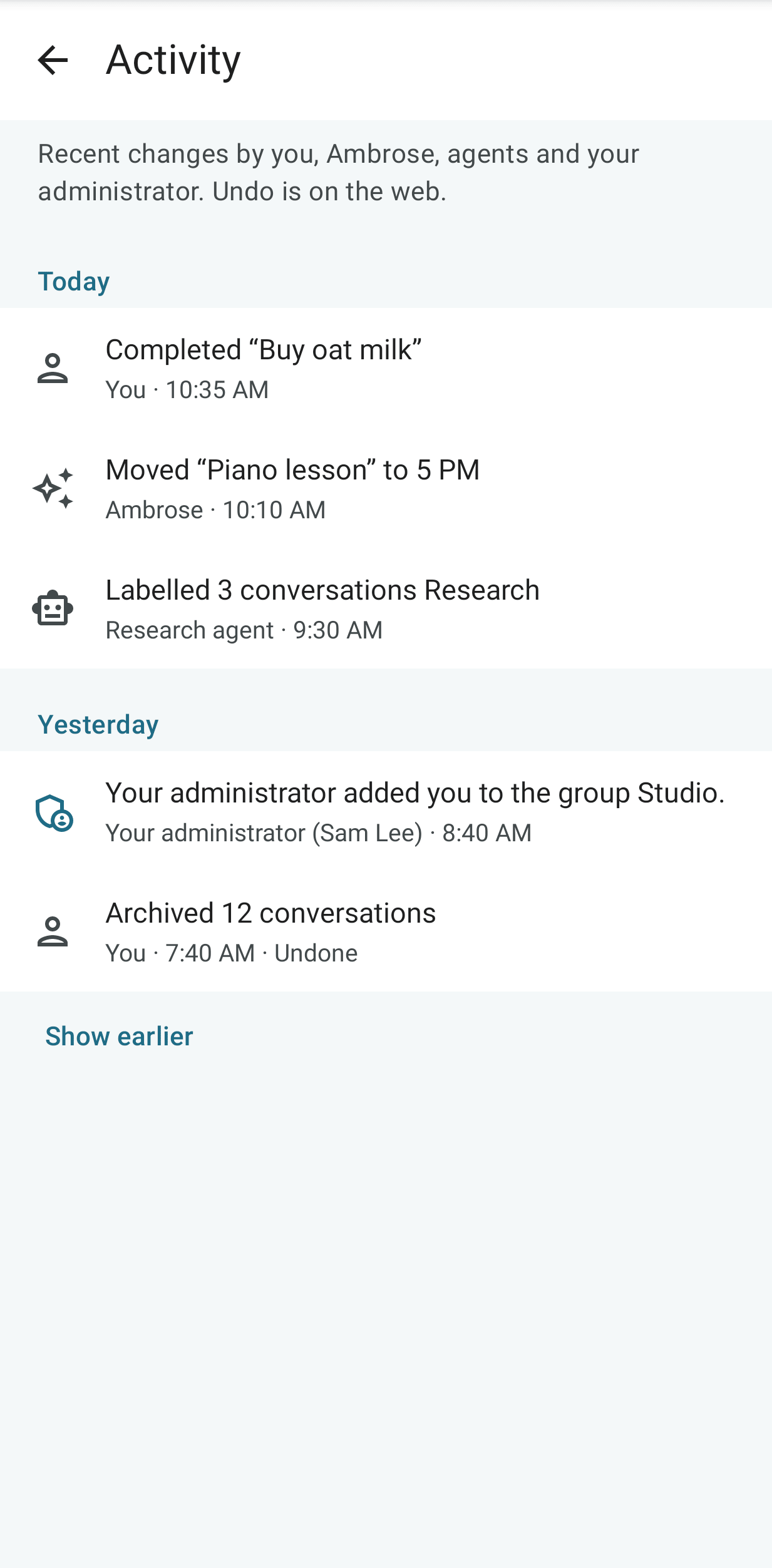 Settings → Activity on Android