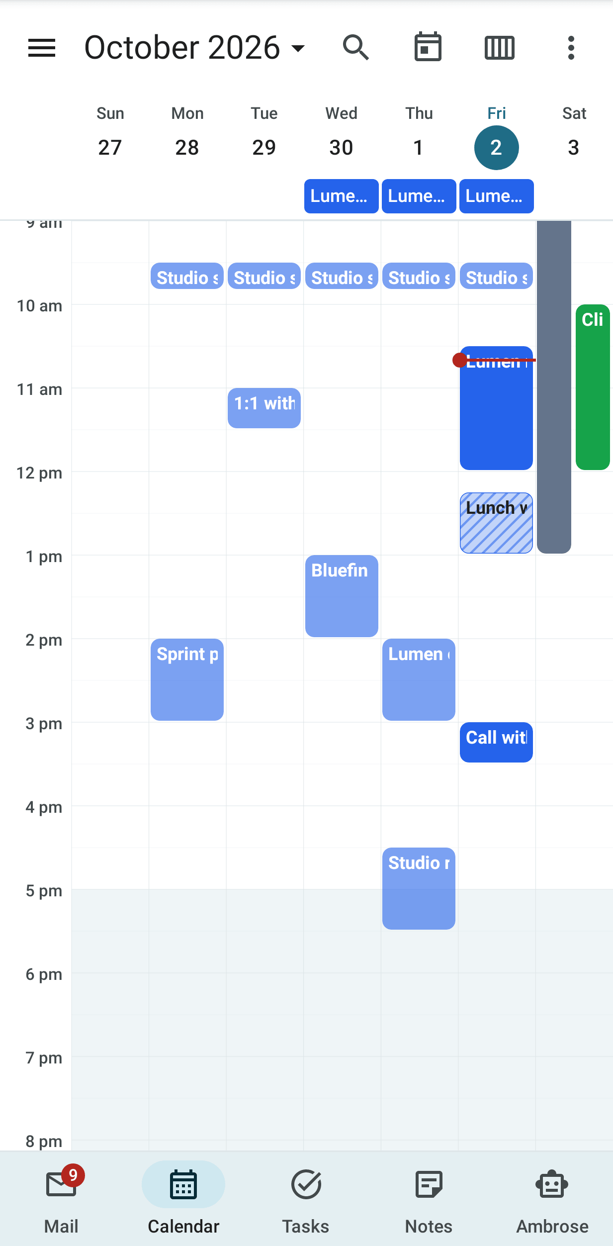 The Android calendar in week view