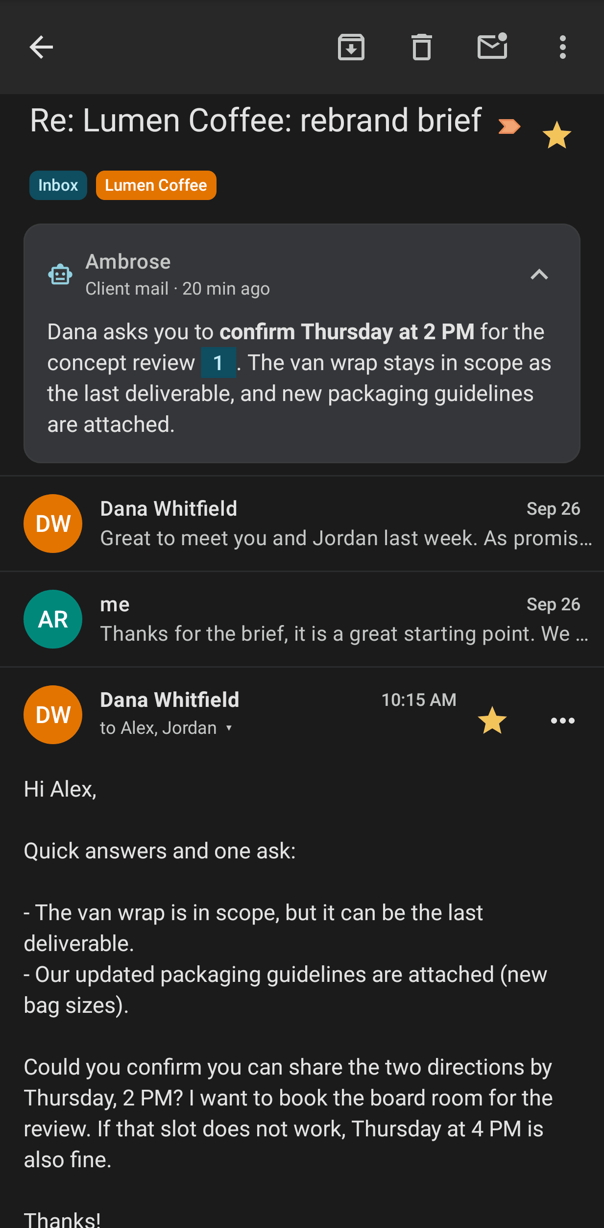 A conversation in the Android reader
