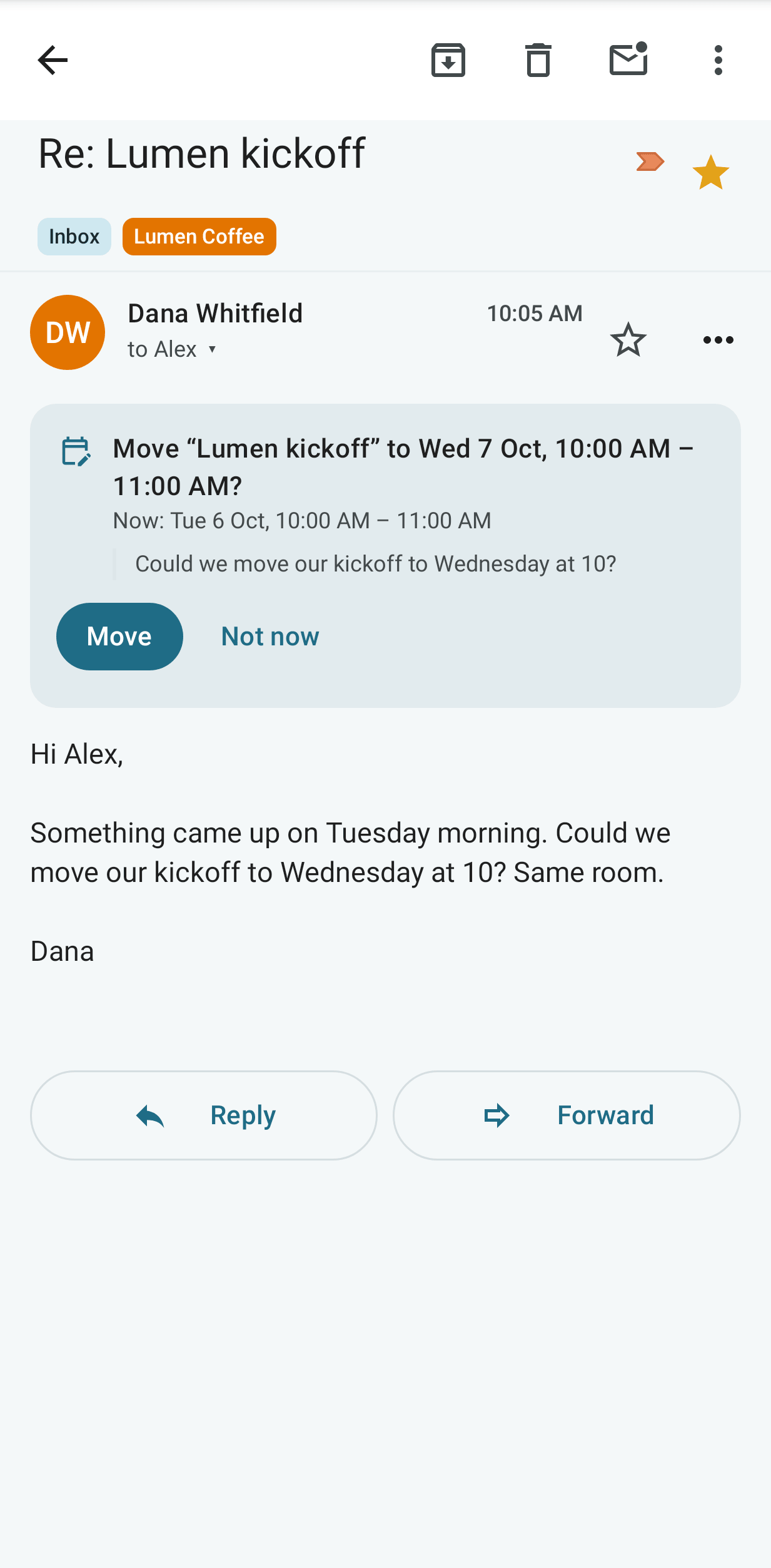 The suggested move in the Android reader, with Move and Not now