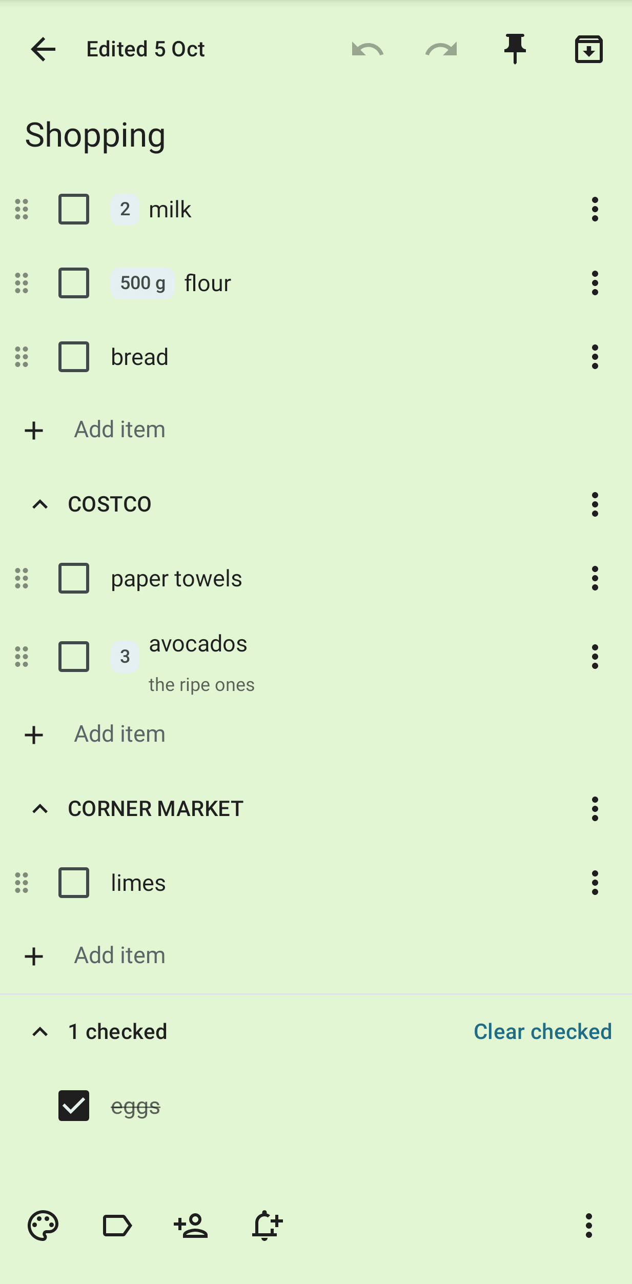 A shopping list on Android