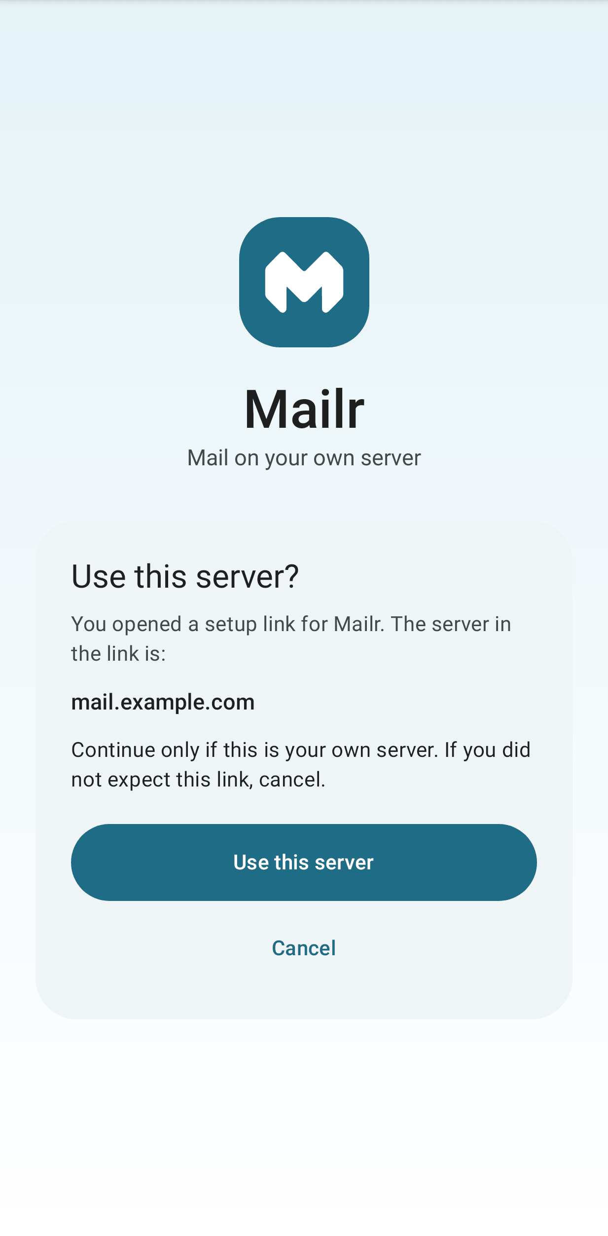 Use this server? with the address from a setup link
