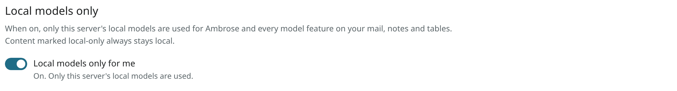 Local models only for me, turned on