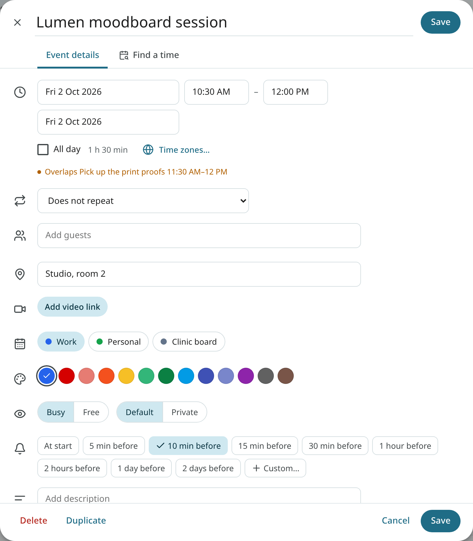 The full event editor