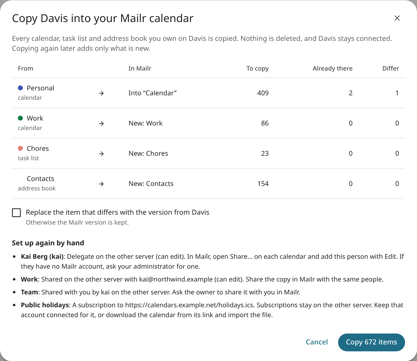 The preview of a copy from Davis, with the counts and what stays behind