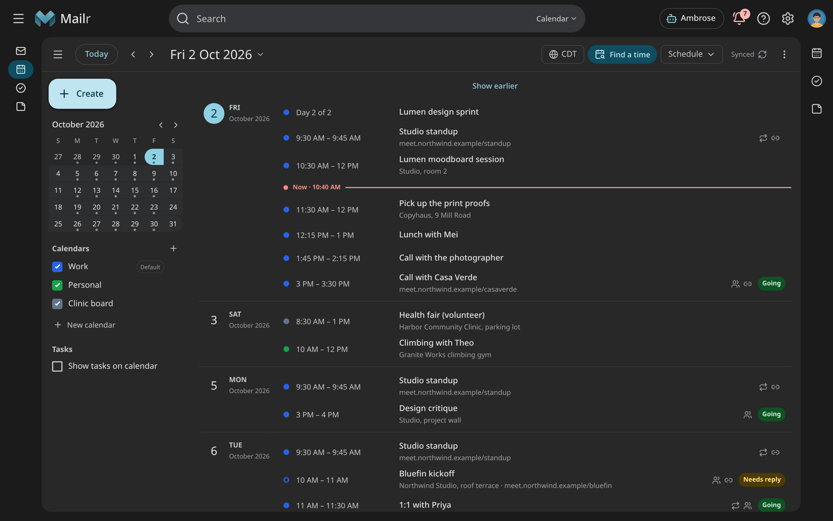 Schedule view in the dark colour scheme
