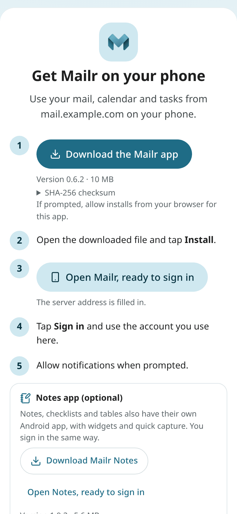 The Get the app page on an Android phone, with both apps