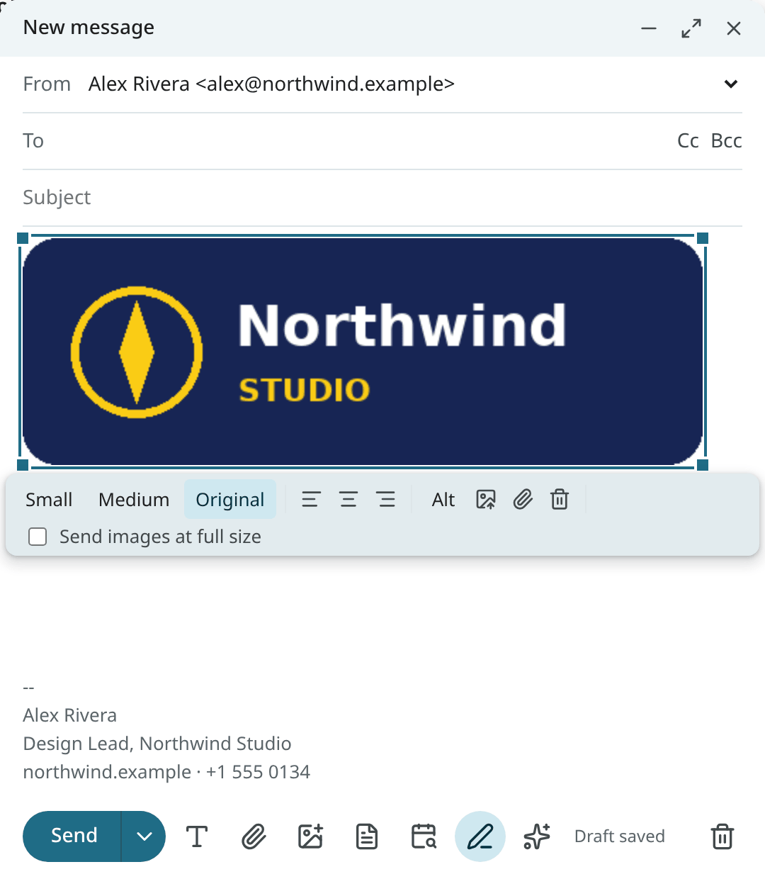 An inline image selected, with its toolbar