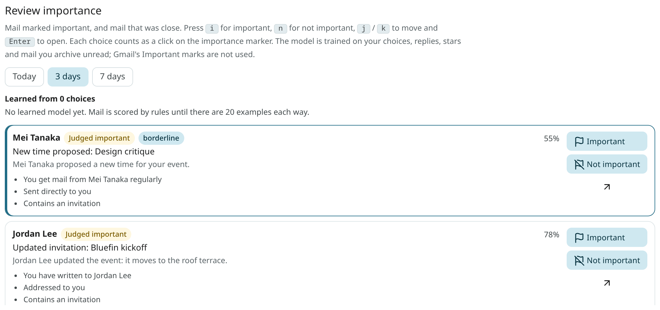The Review importance queue