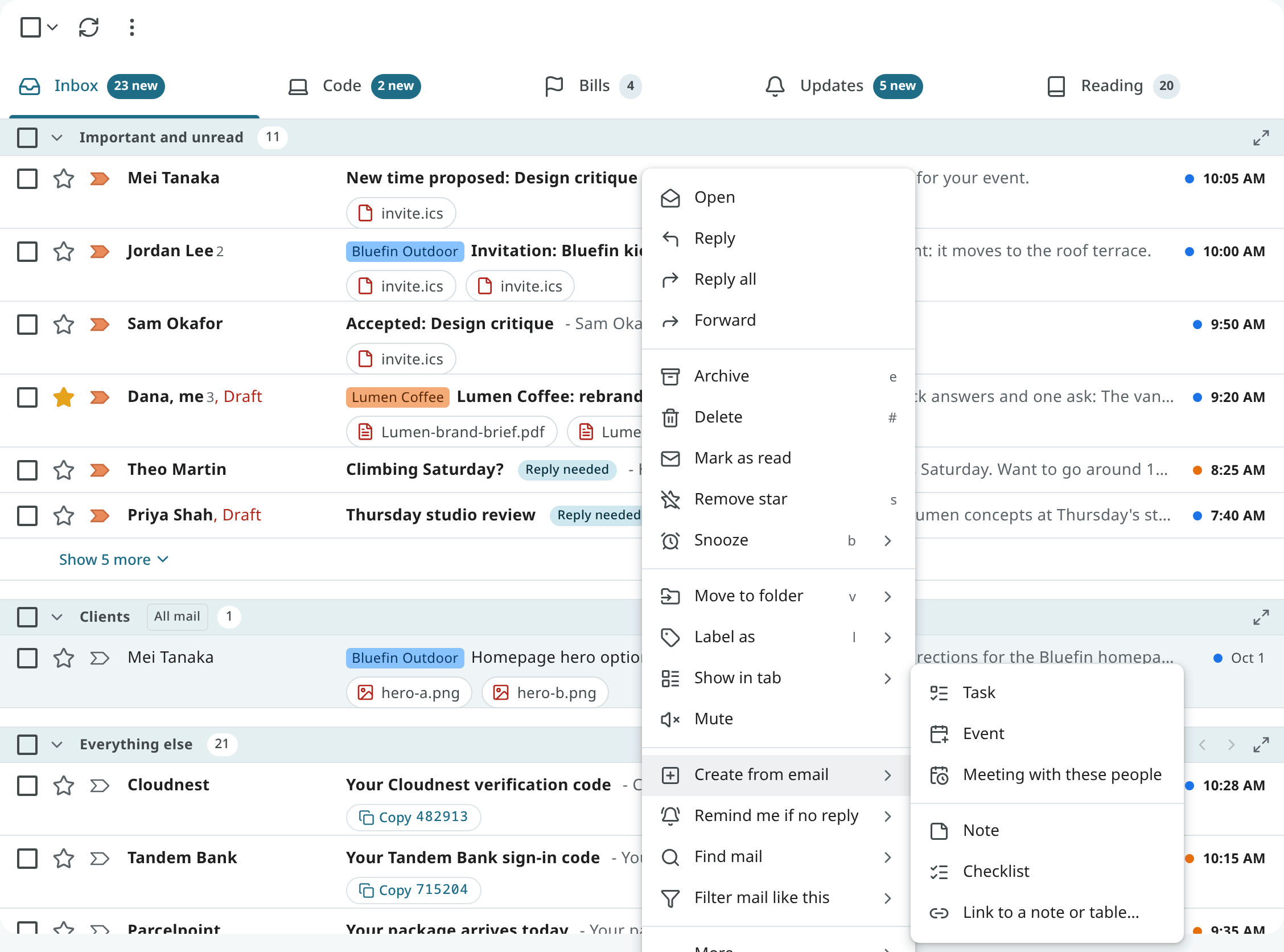 The right-click menu of a conversation row