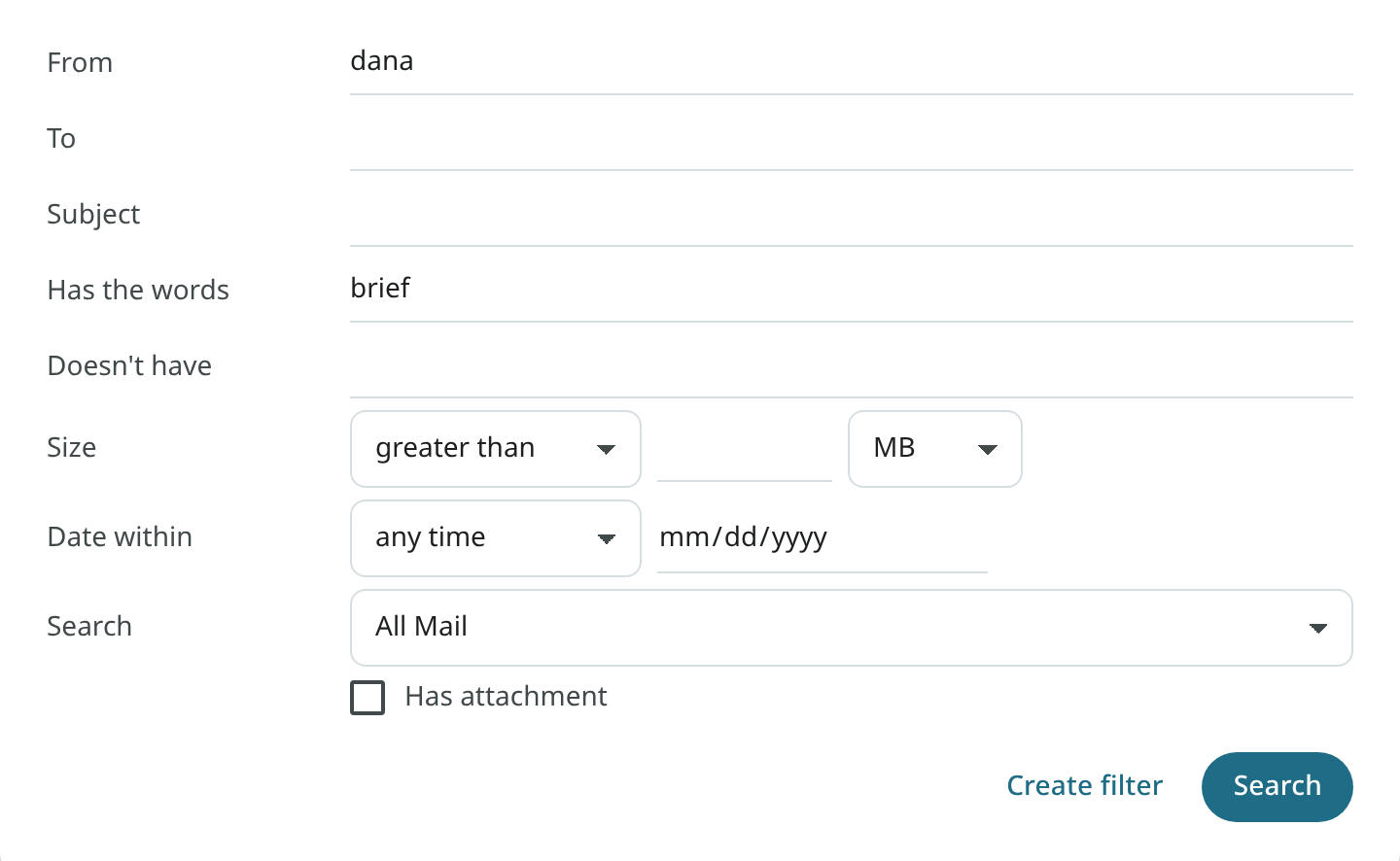 The advanced search form