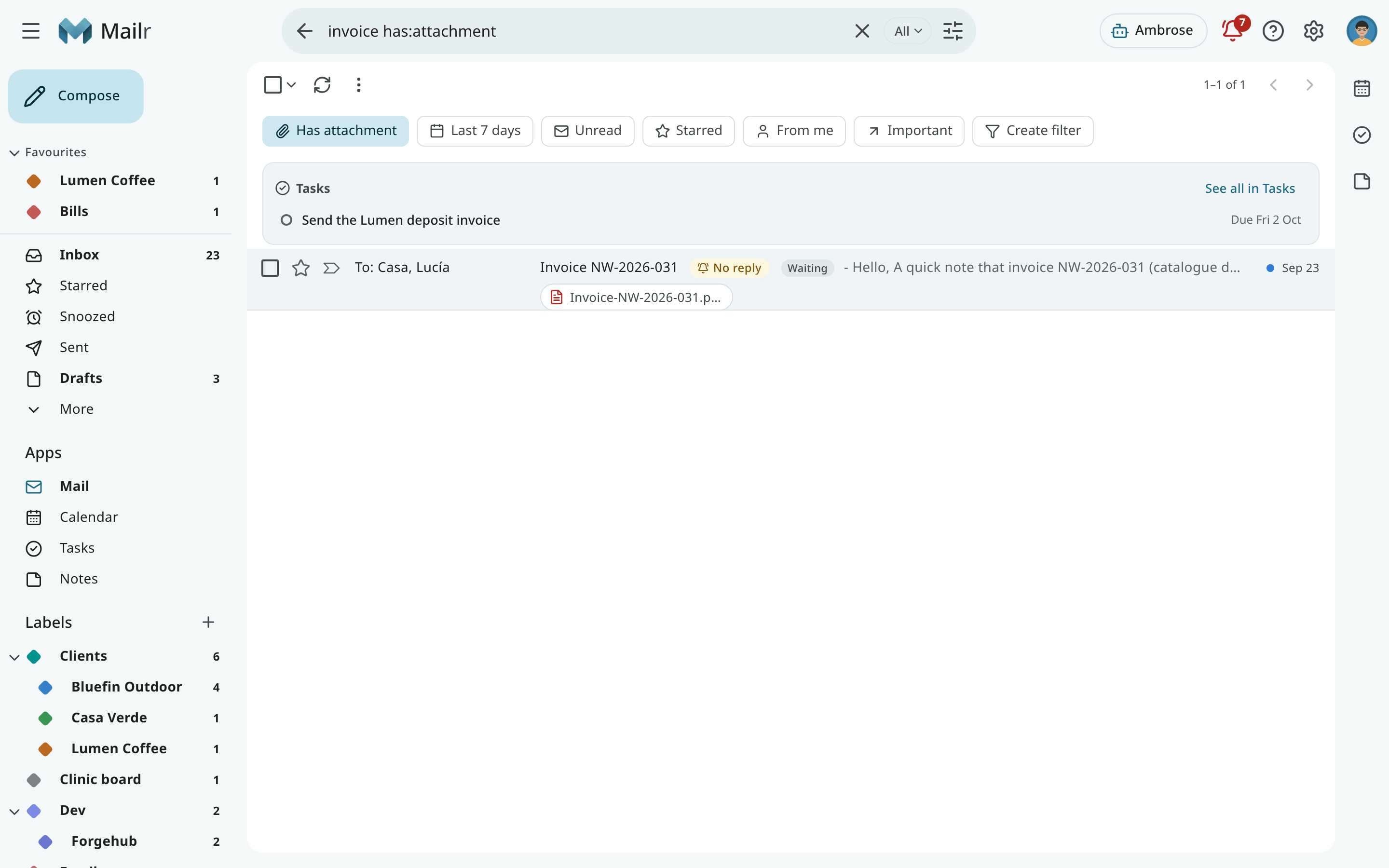 Search results for invoices with attachments