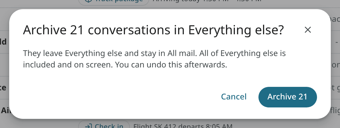 The confirmation before Archive all in a section