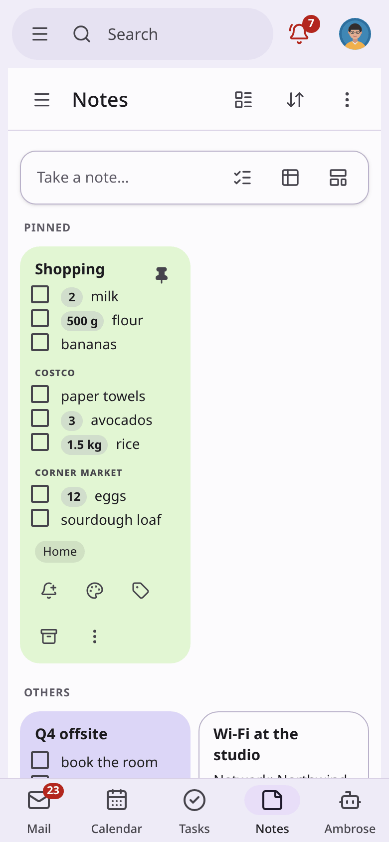 Notes on a phone in the Cards style