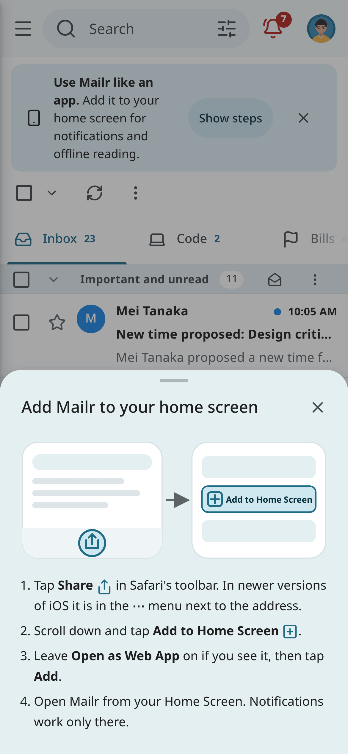 The install steps on an iPhone
