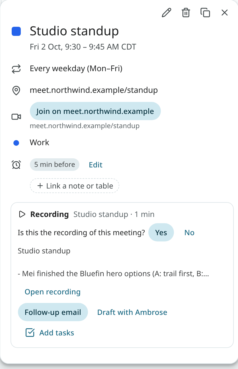 An event's Recording section