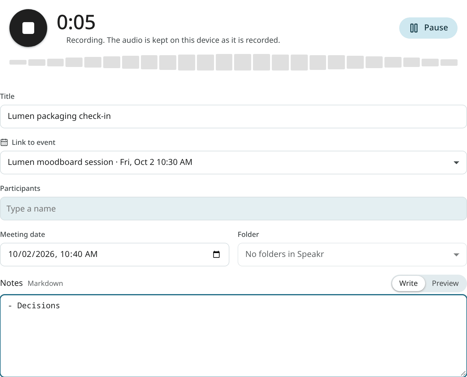 Recording a meeting in the browser