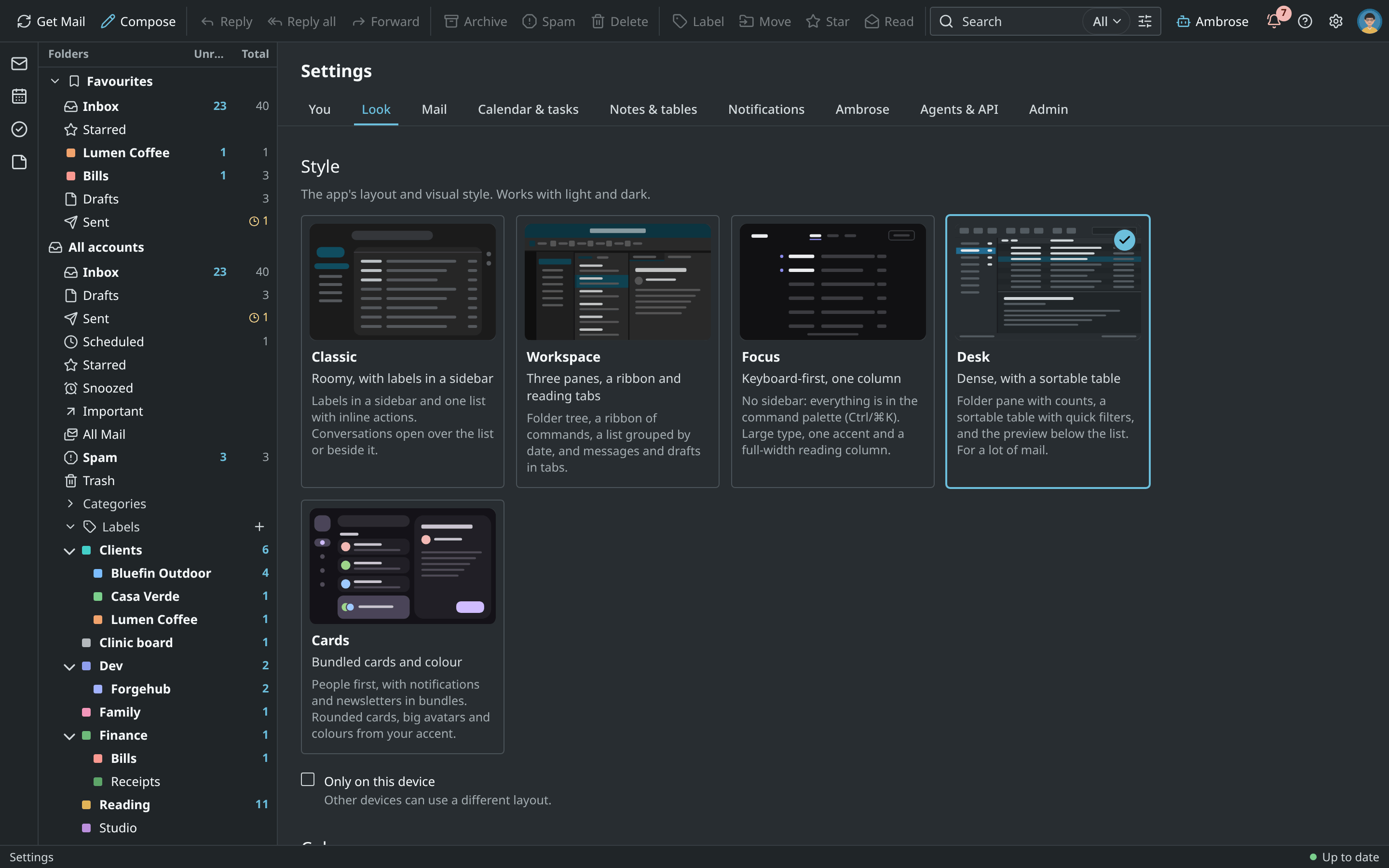 Settings → Look in the Desk style, dark