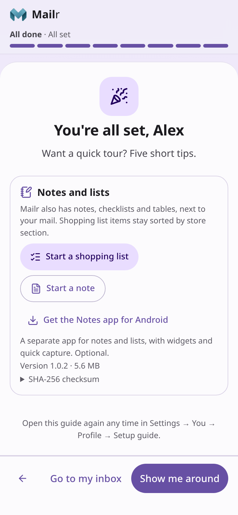 The notes card on a phone
