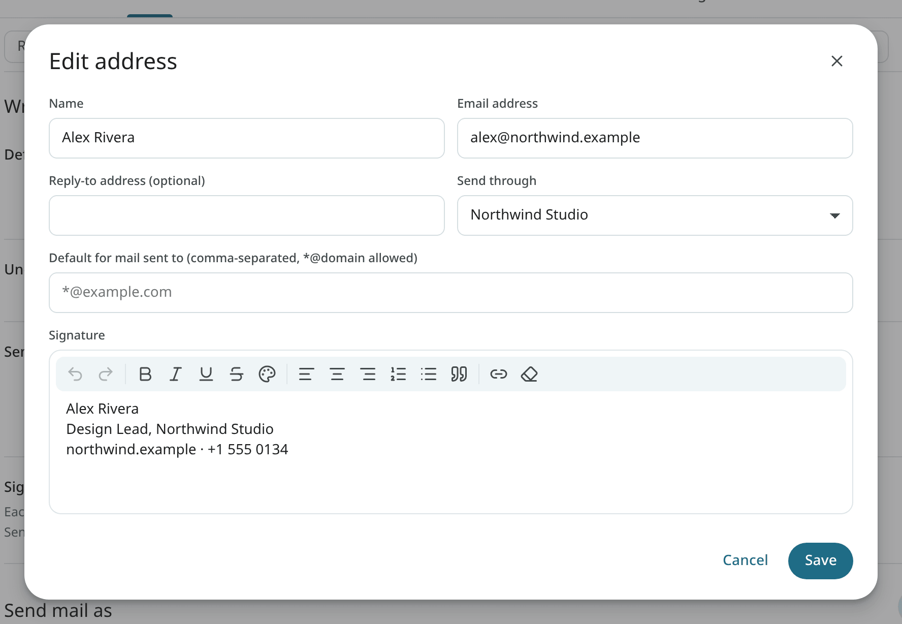 Send mail as, with an identity open for editing