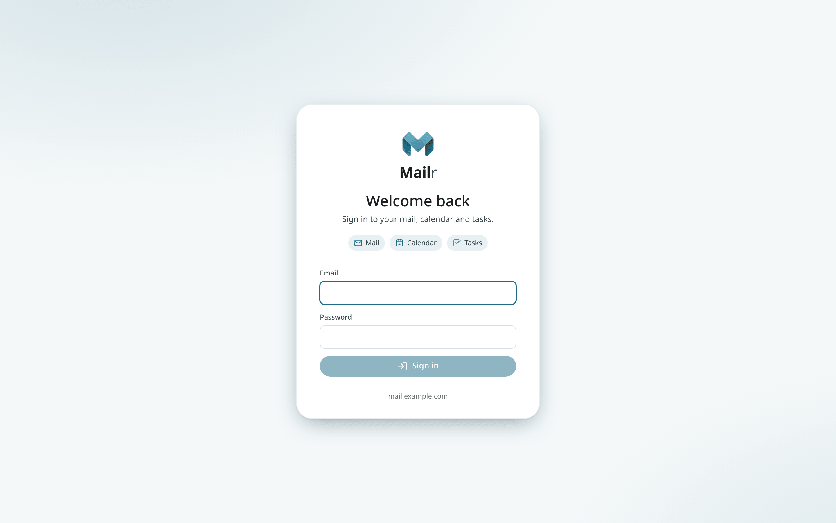 The Mailr sign-in page