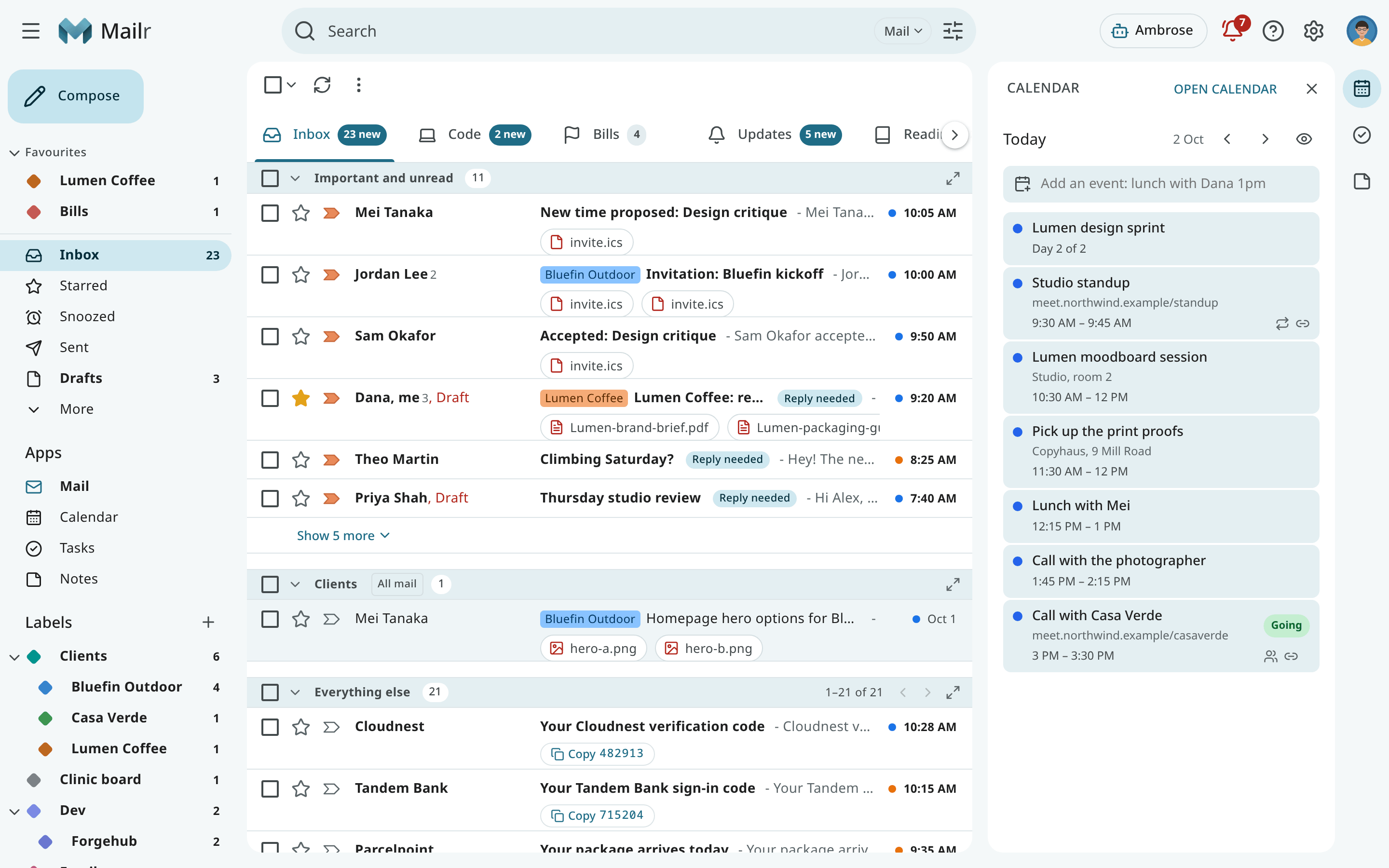 The main areas of the web app