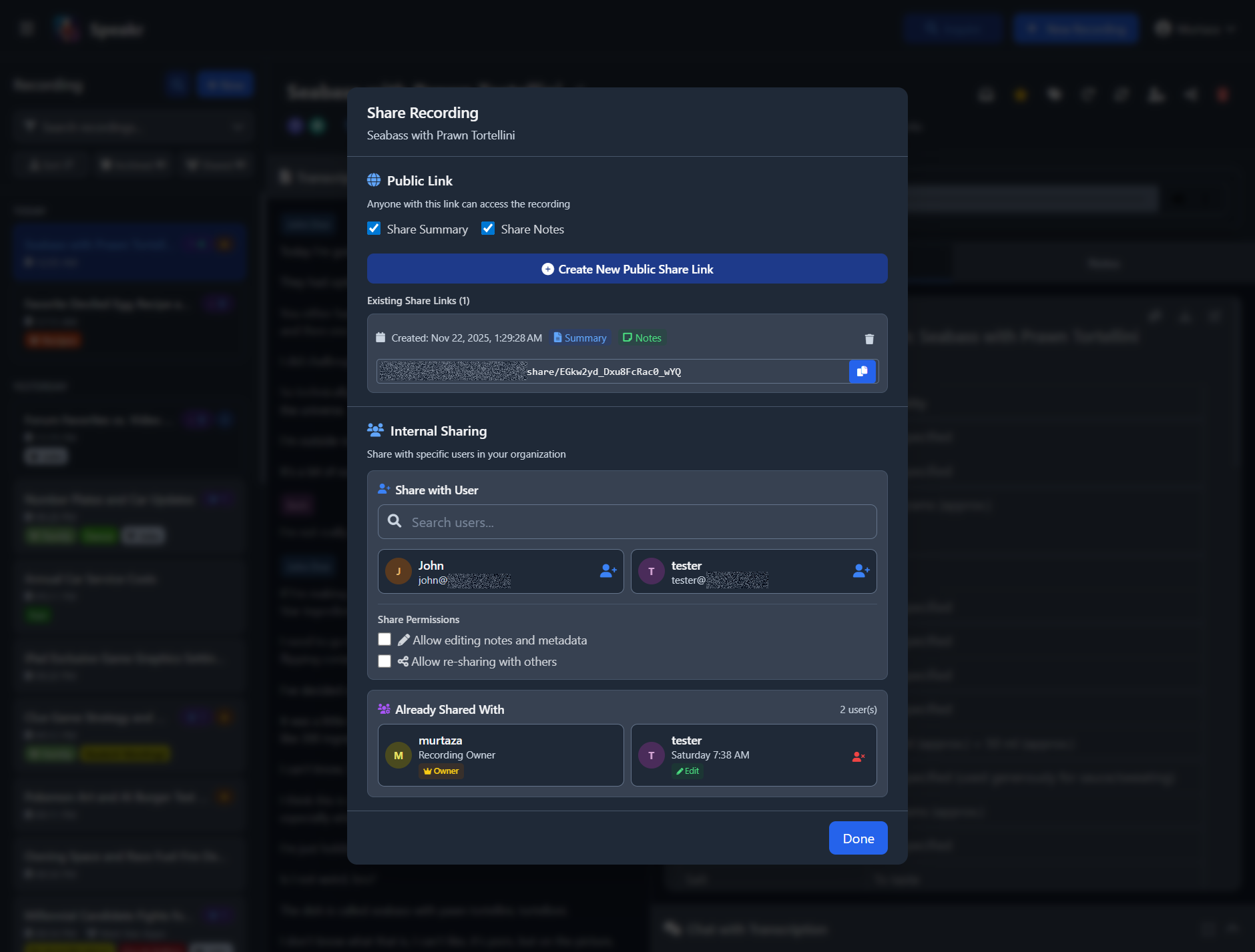 Share with User Modal