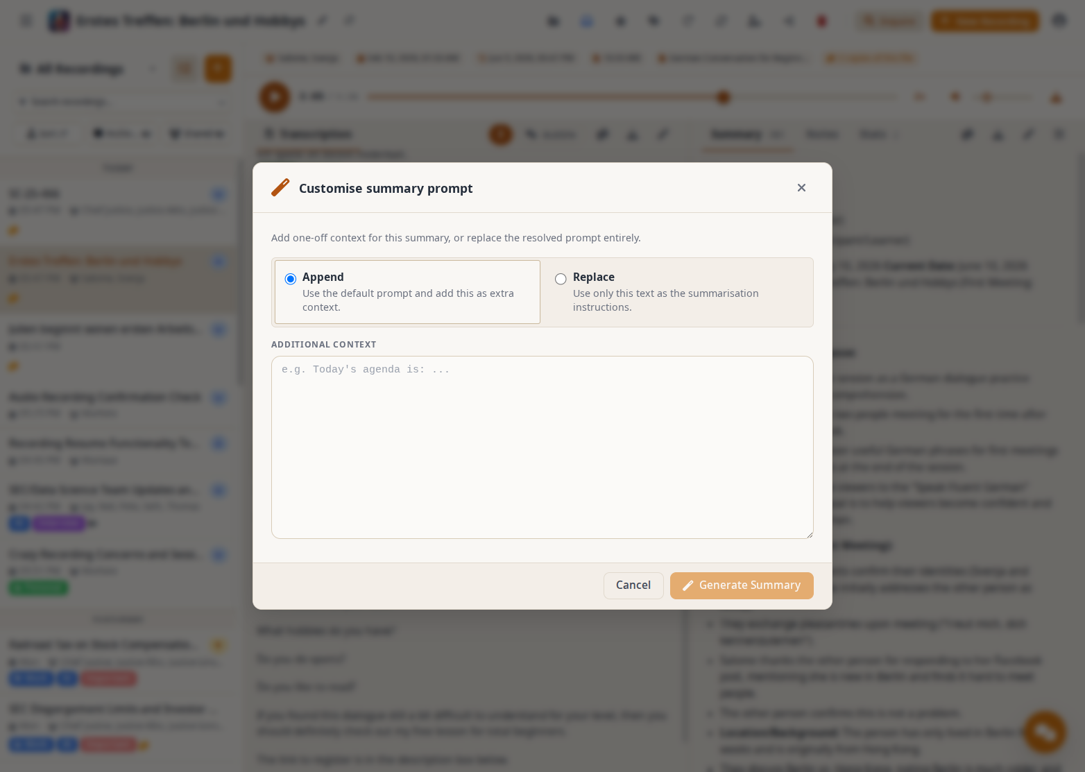 Custom summary prompt