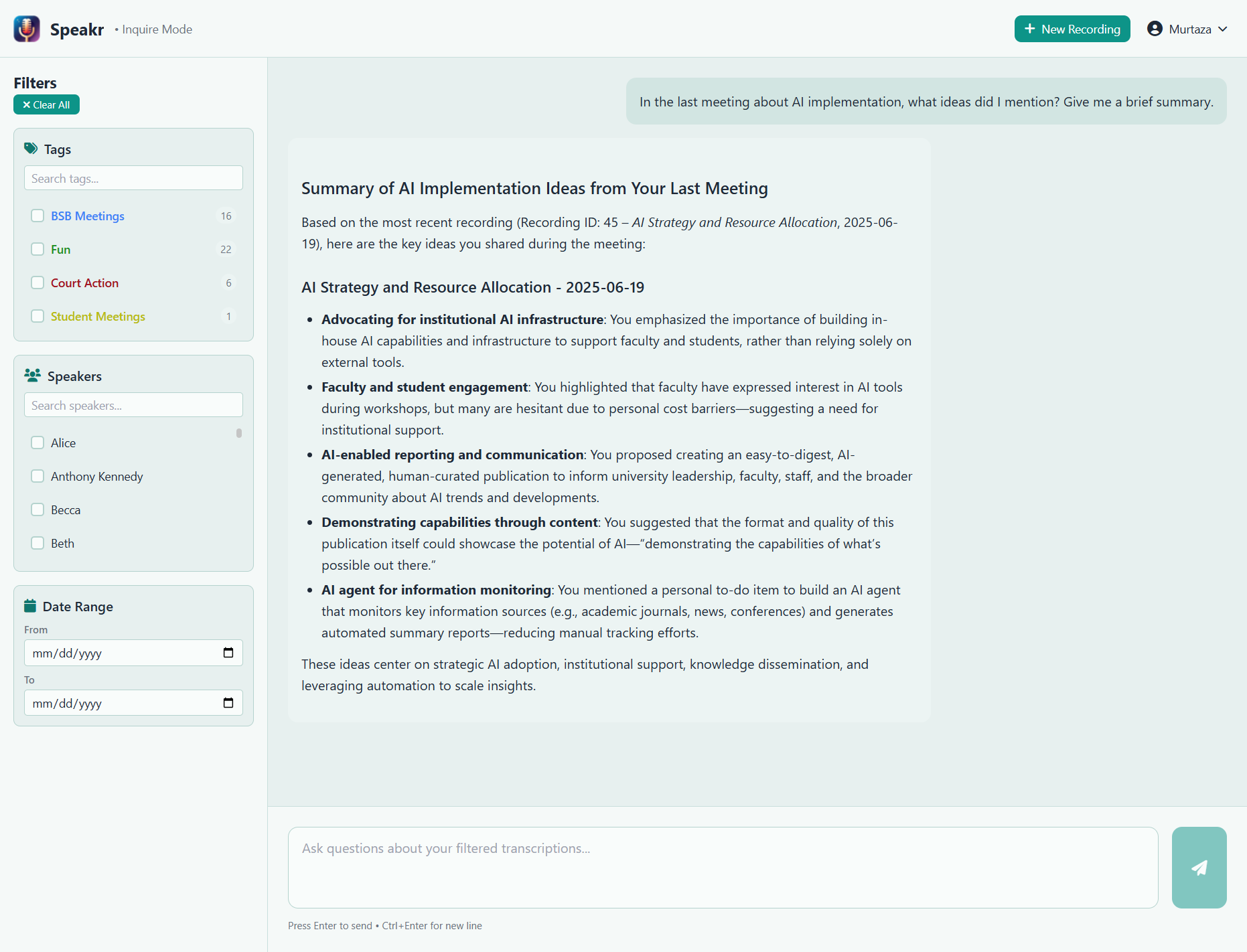 Inquire Mode Interface