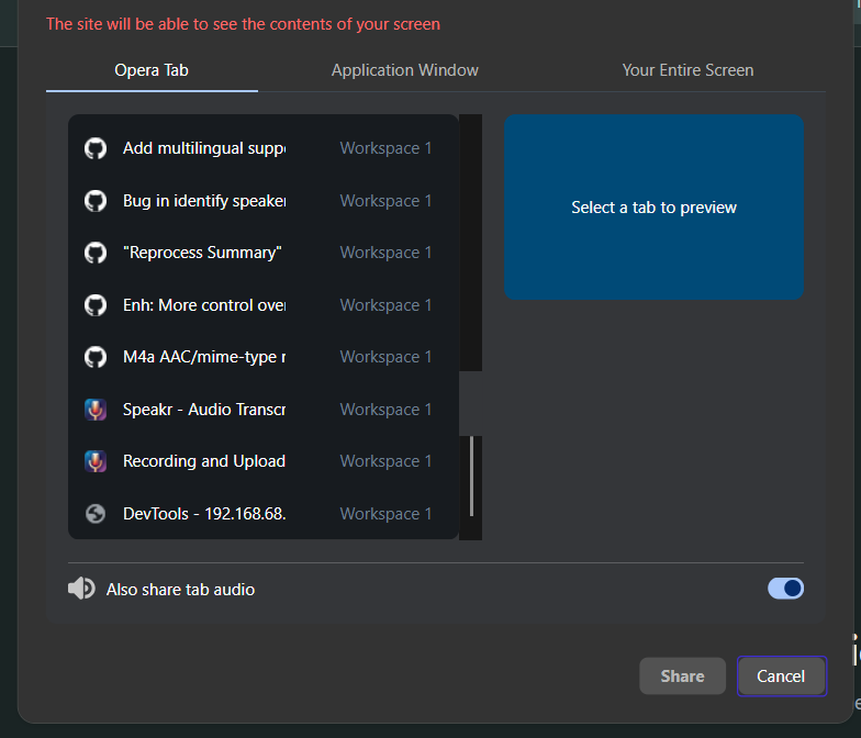 Tab Selection with Audio