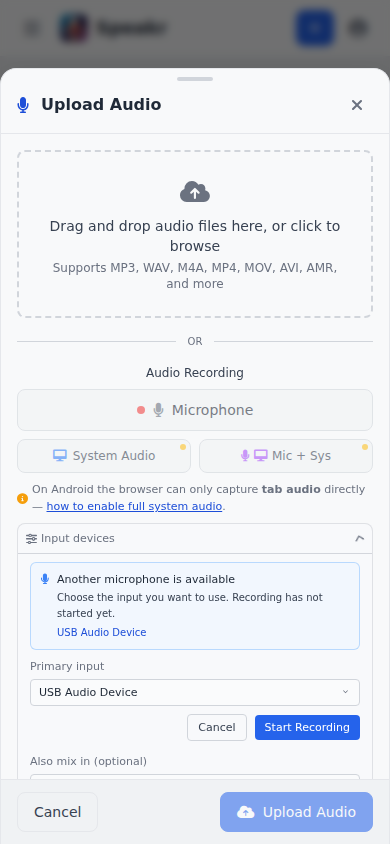 Mobile external microphone choice