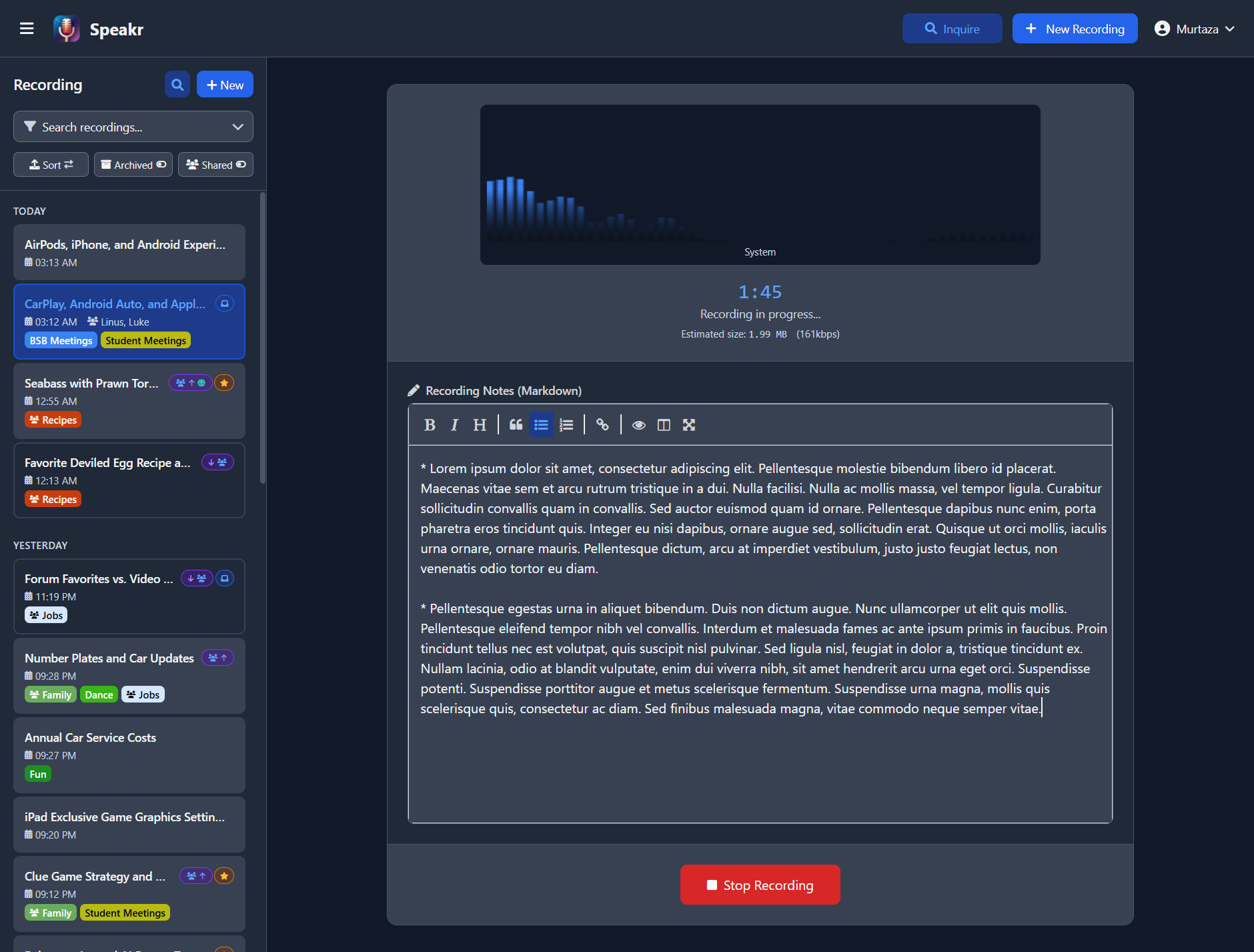 Single Source Recording
