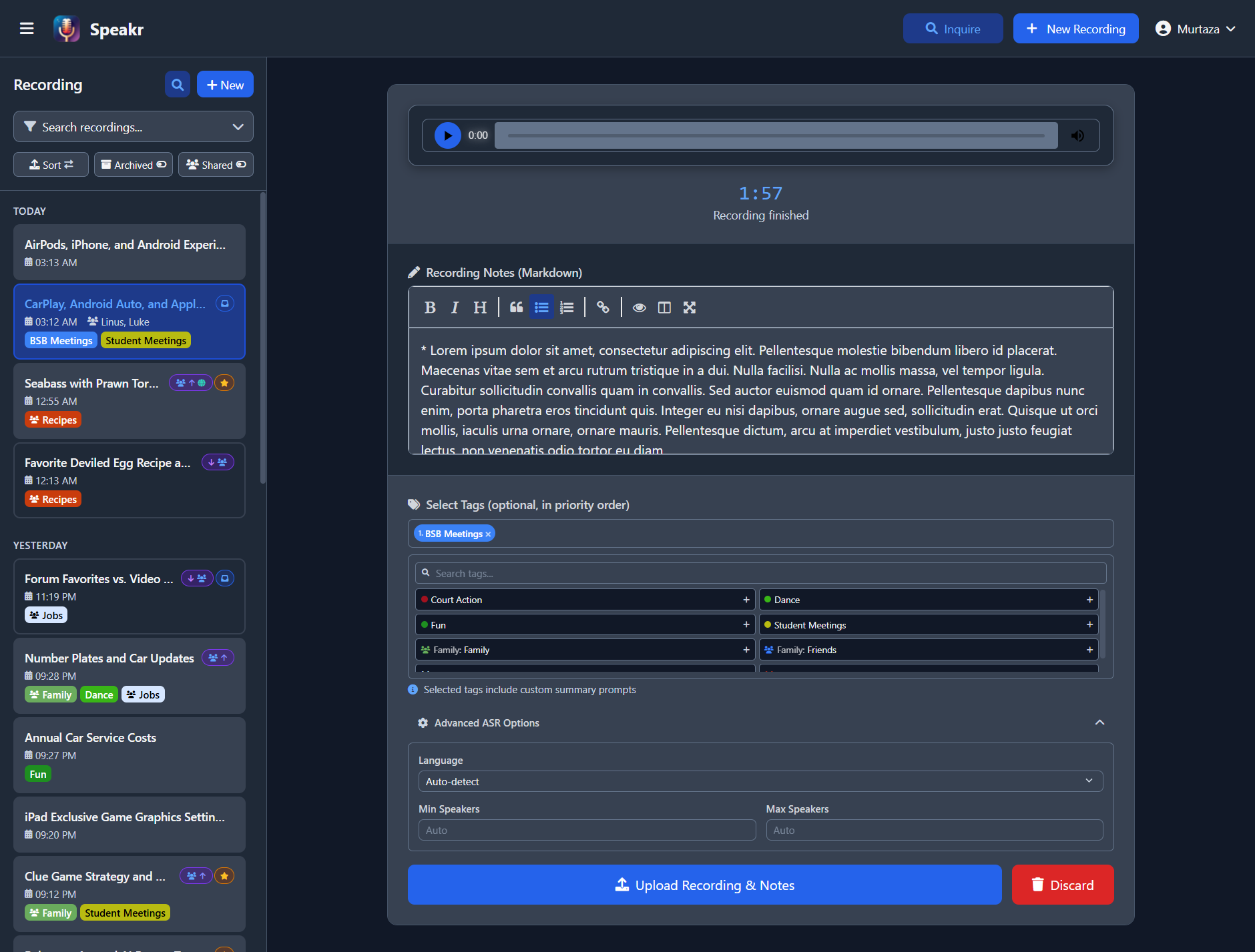 Post-Recording Options