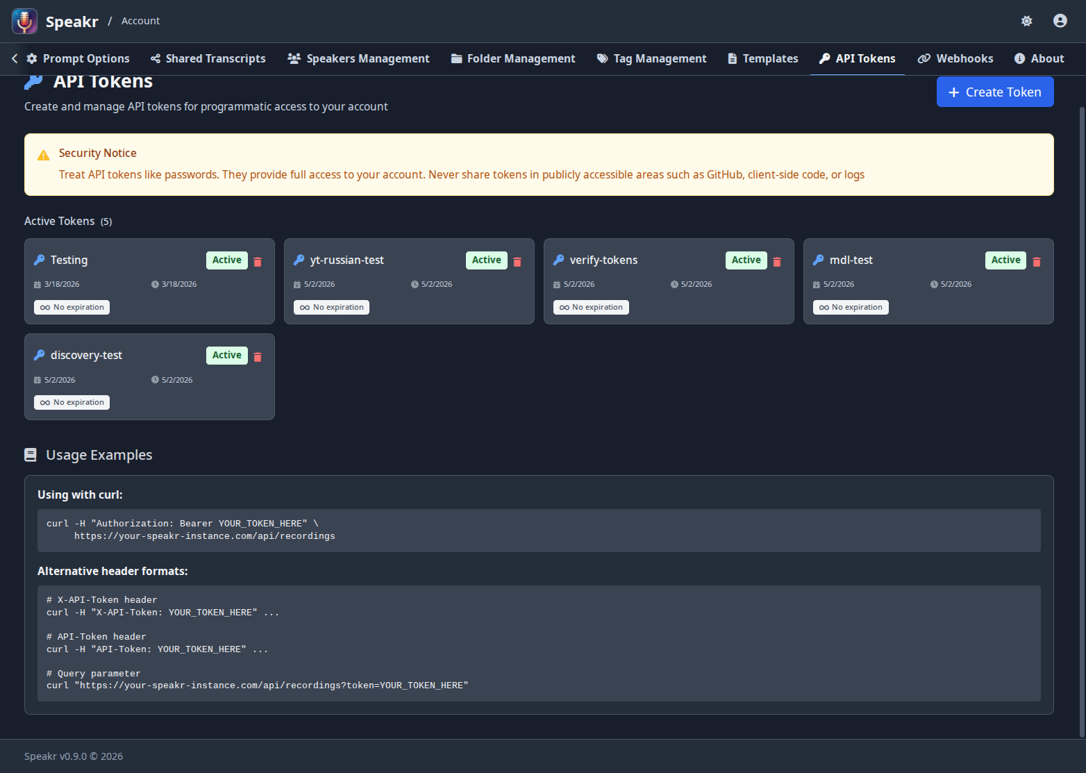 API tokens