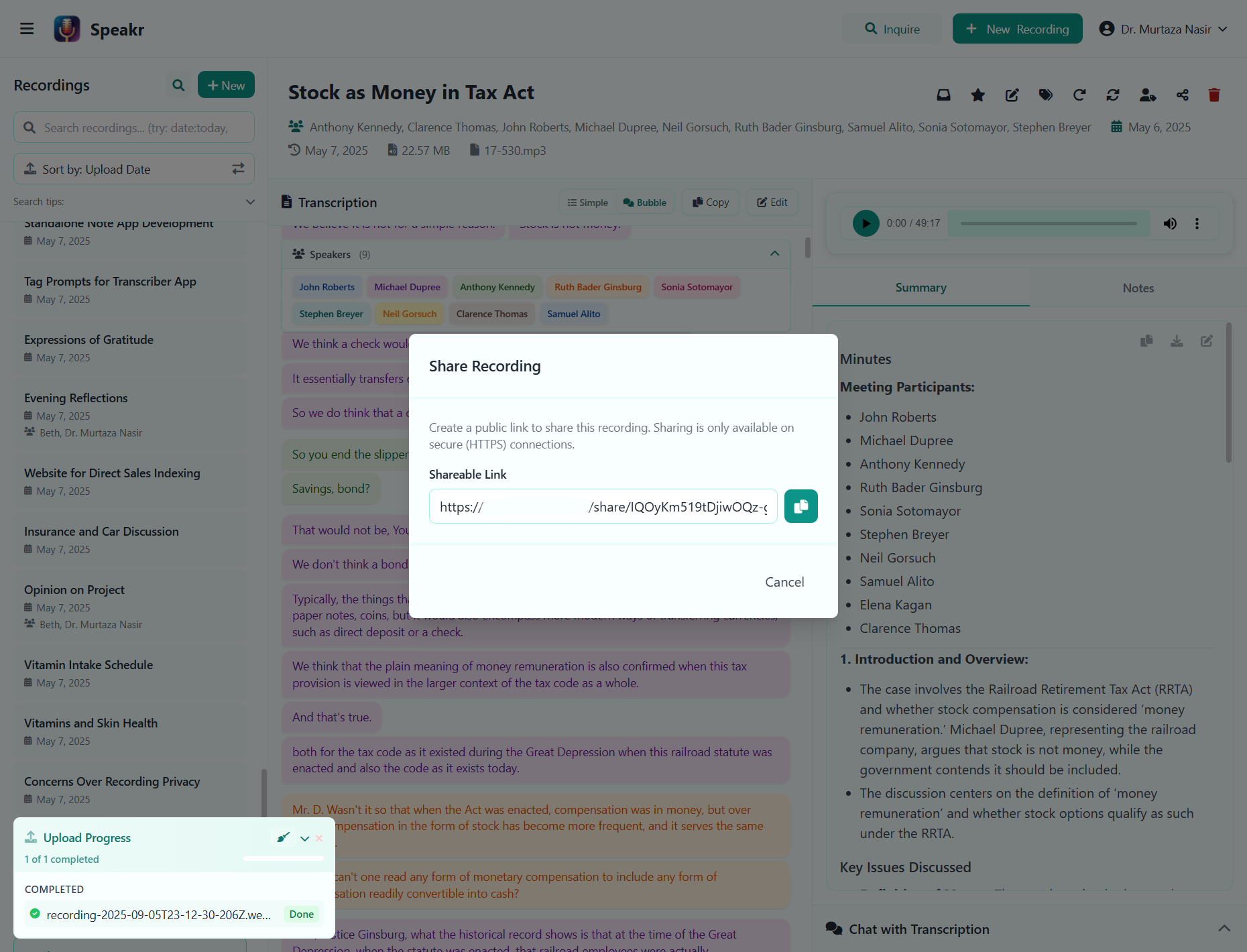 Share Recording Modal