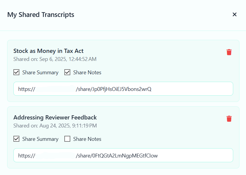 My Shared Transcripts