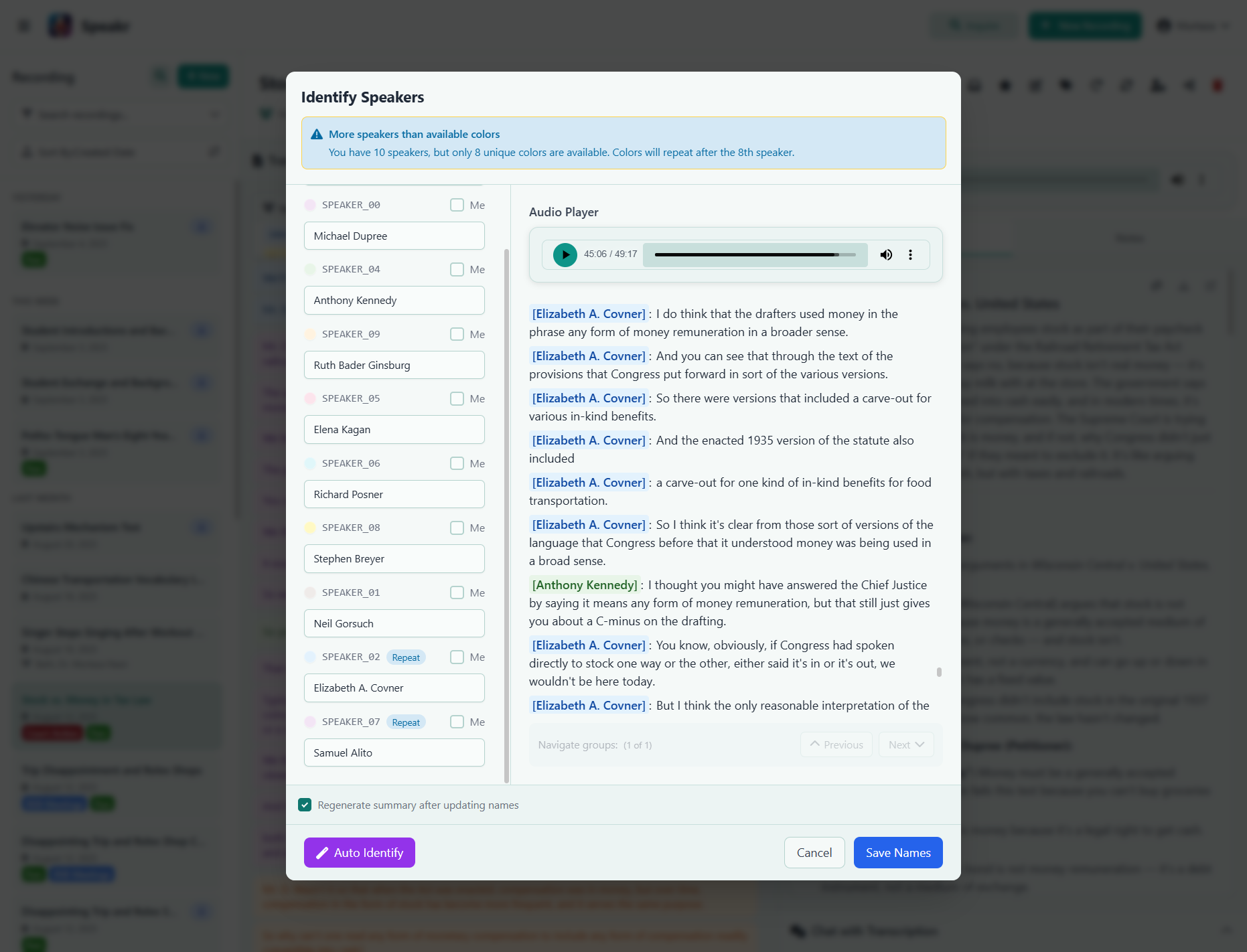 Speaker ID Modal