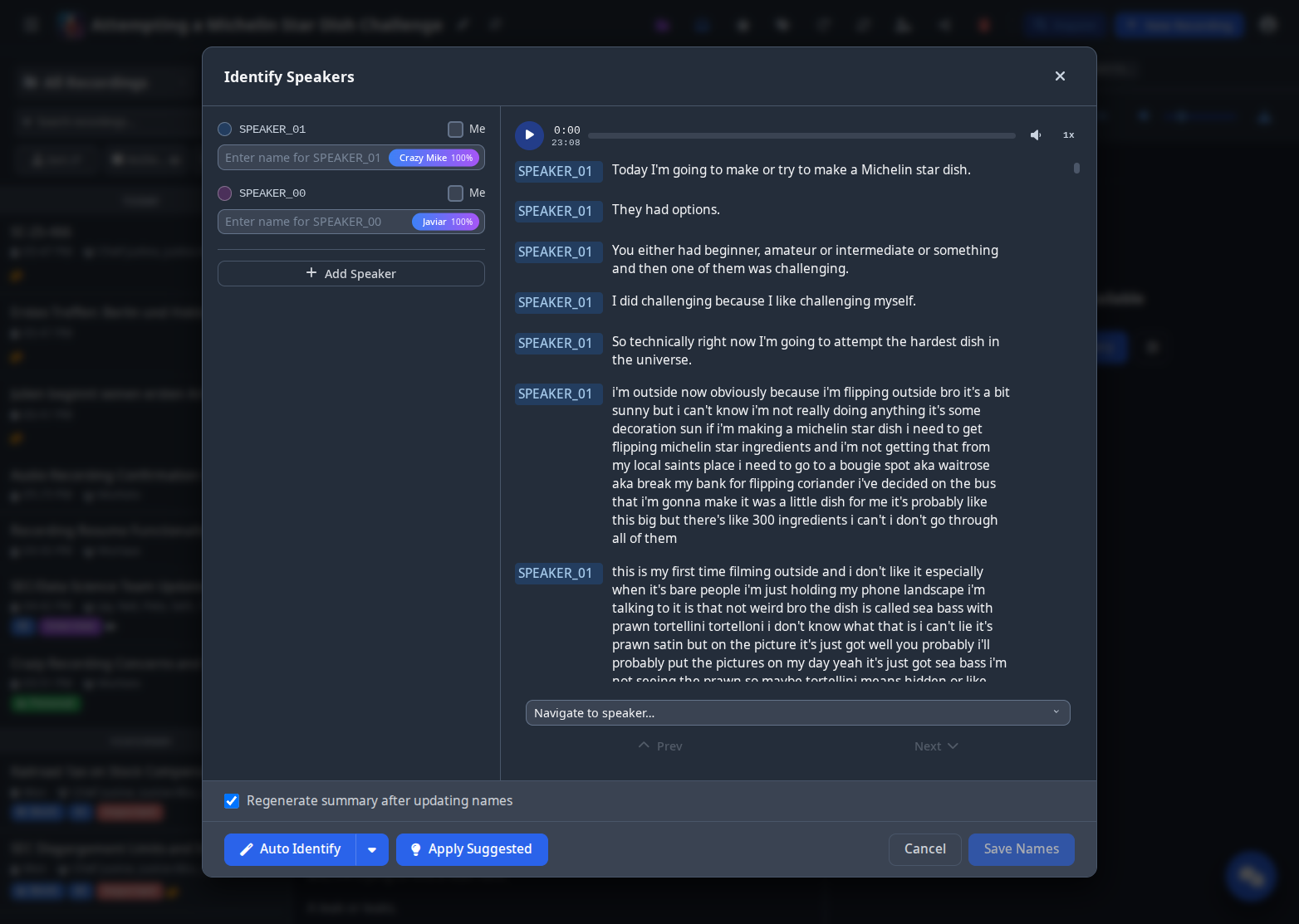 Speaker ID Modal with Voice Profiles