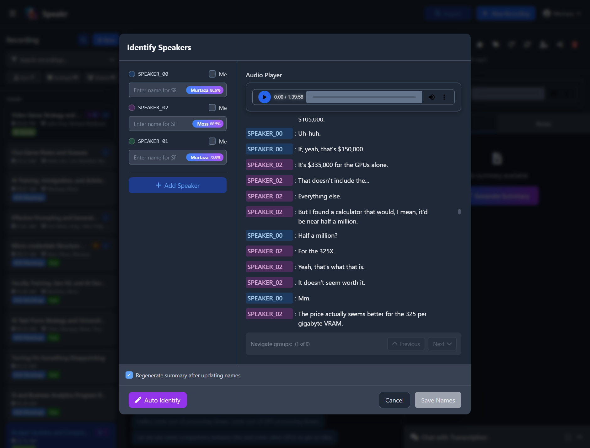 Voice Profile Speaker Identification