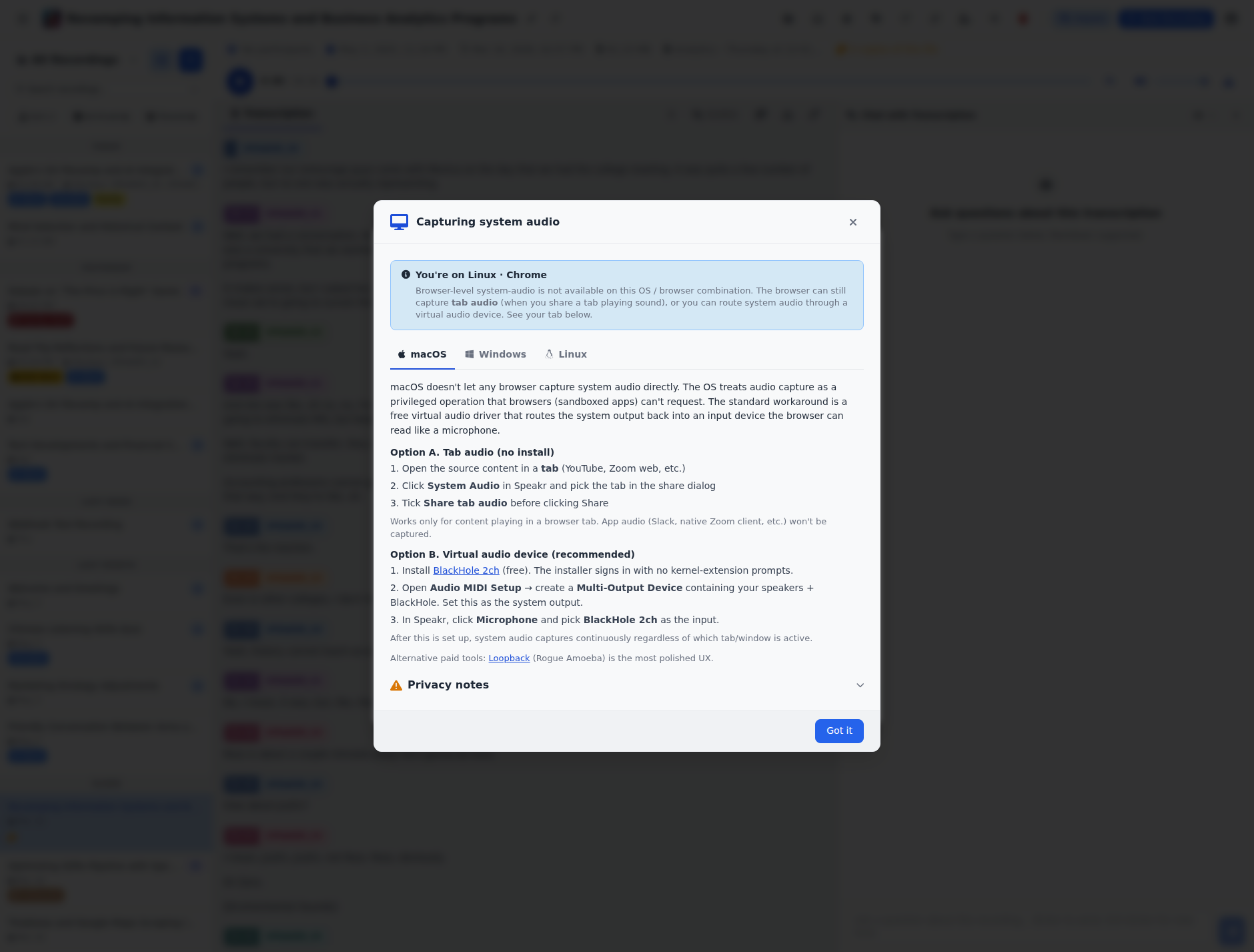 System audio help, macOS