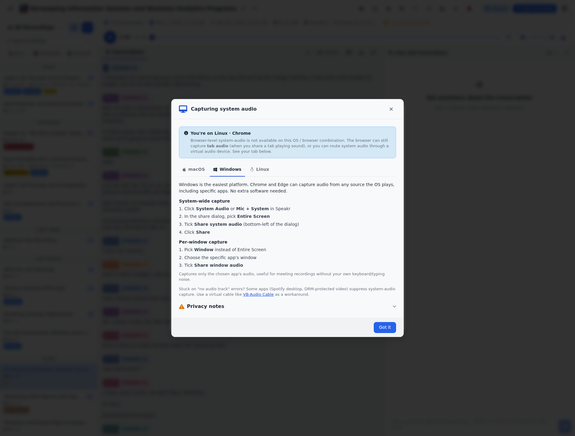System audio help, Windows