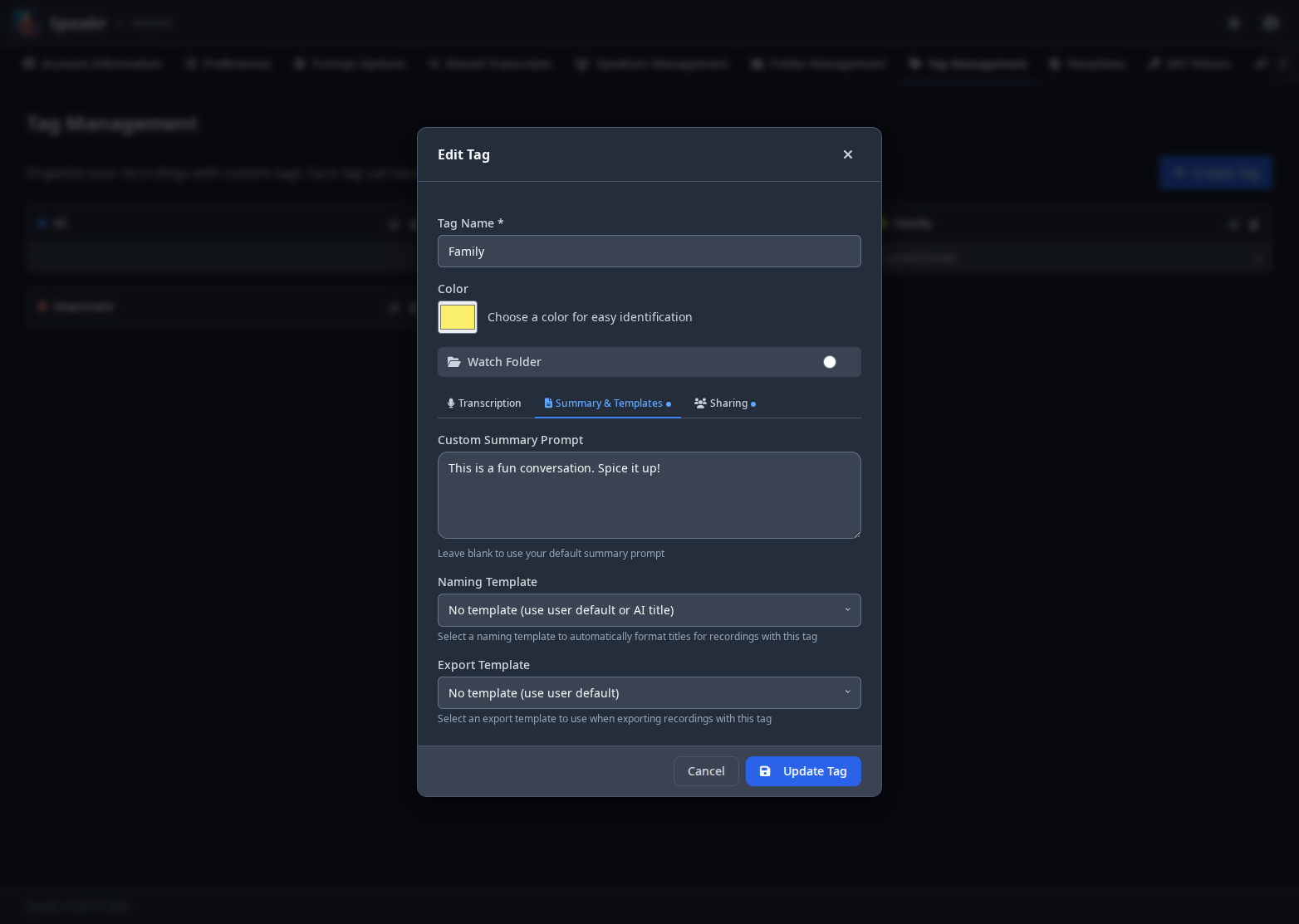 Tag summary and title options