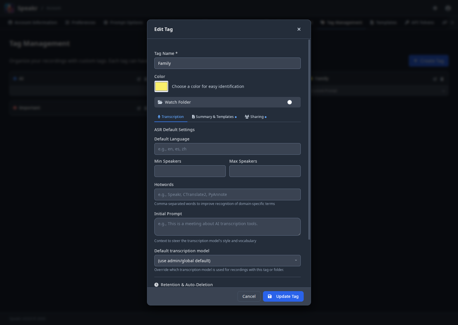 Tag transcription options