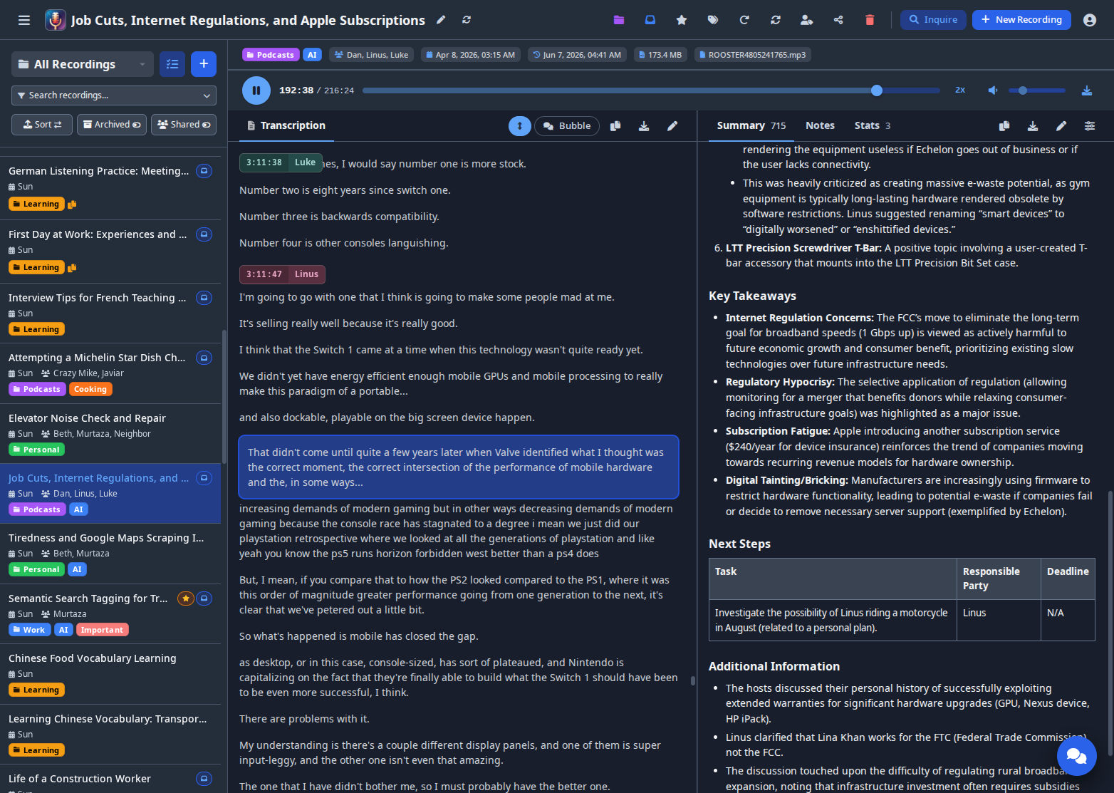 Transcription View with Audio Sync