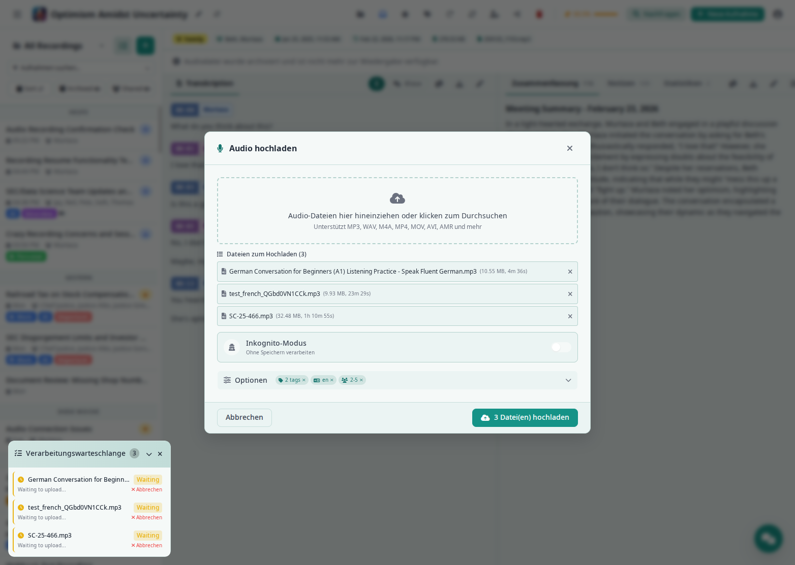 Upload modal