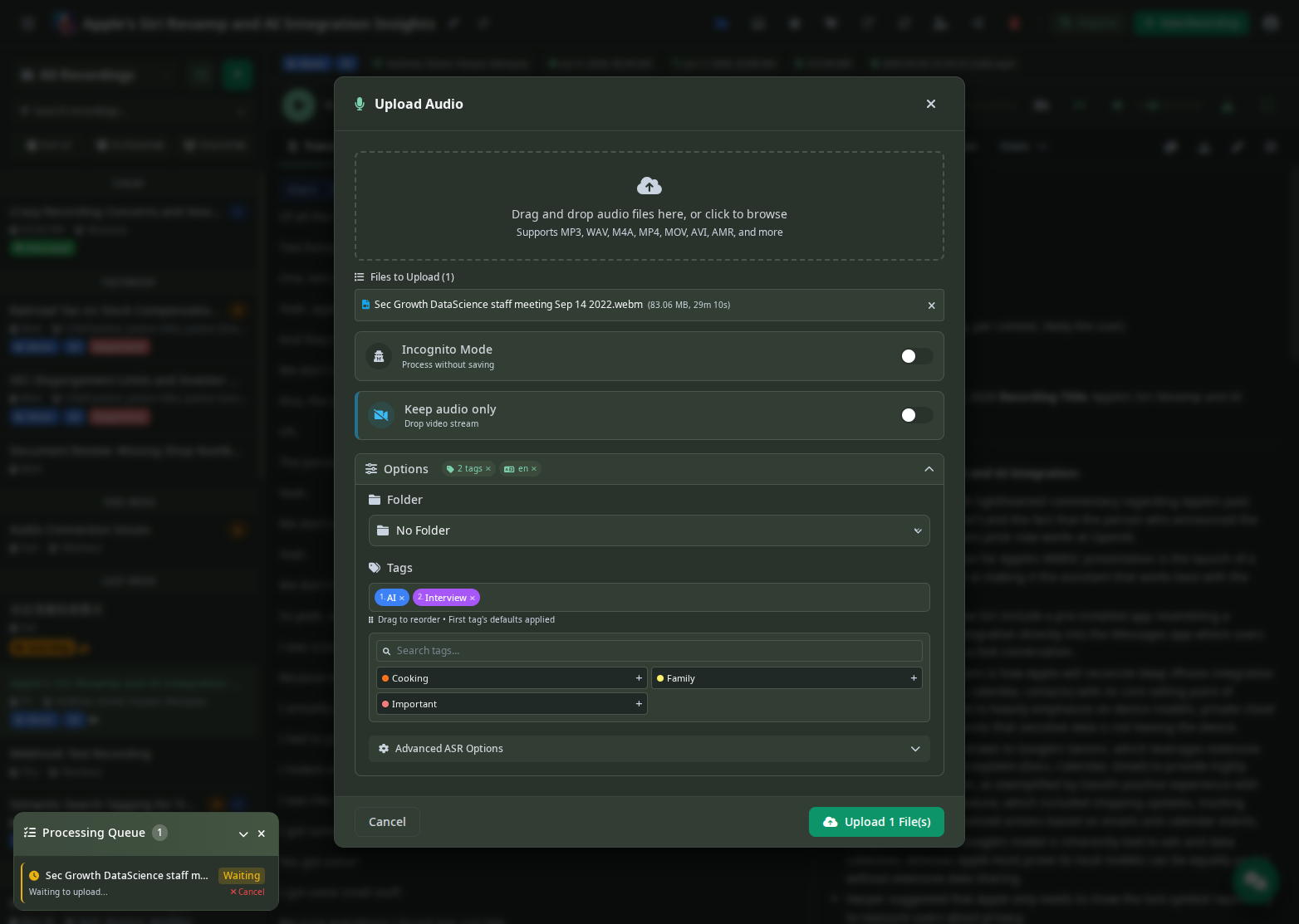 Upload options